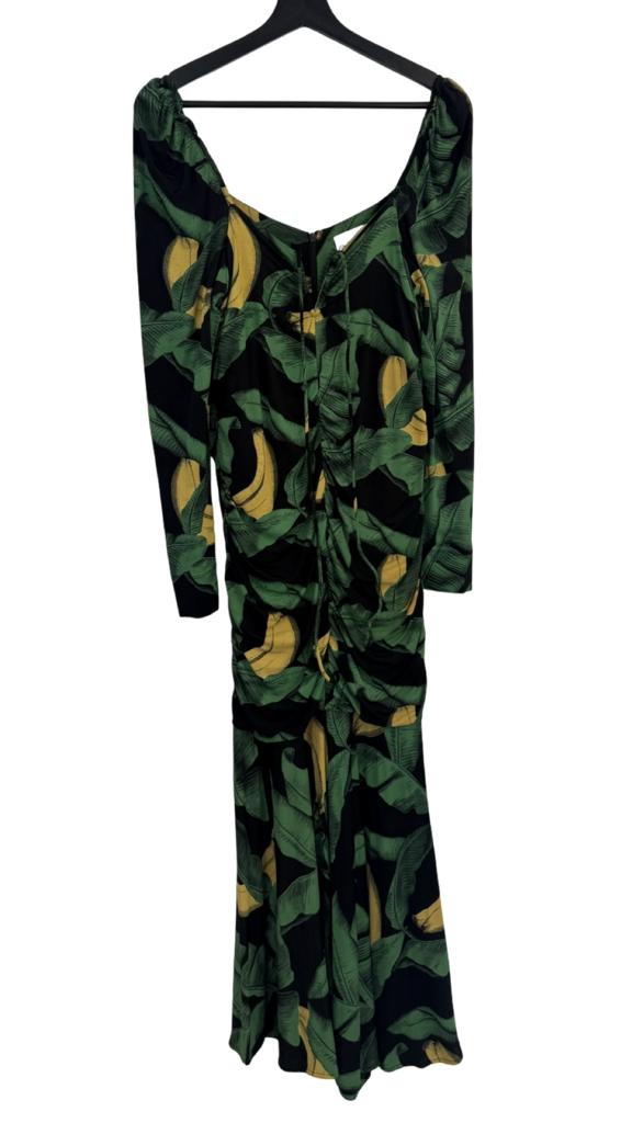 Ganni Black Leaf Printed Maxi Dress