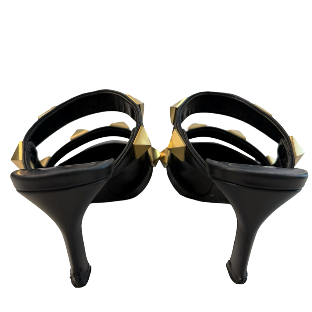 Valentino Garavani Black Gold Studded Heeled Mules