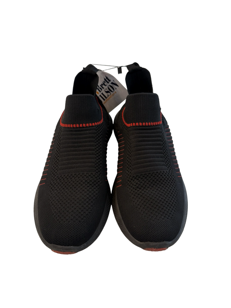 Brett Wilson Men's Slip-On Black Sneakers with Red Accents