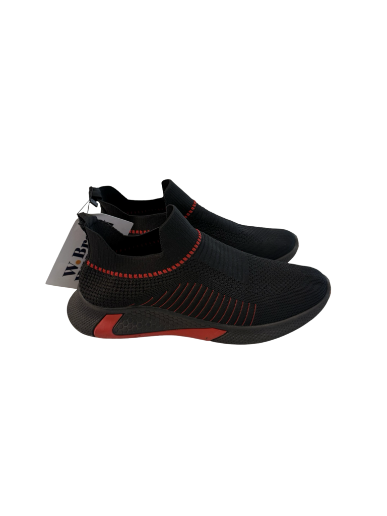 Brett Wilson Men's Slip-On Black Sneakers with Red Accents