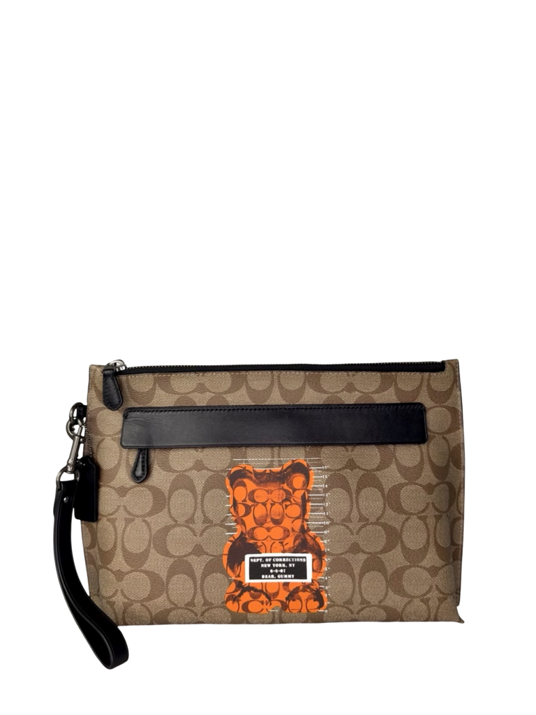 Pre-Owned Coach Signature Print Clutch with Bear Keychain
