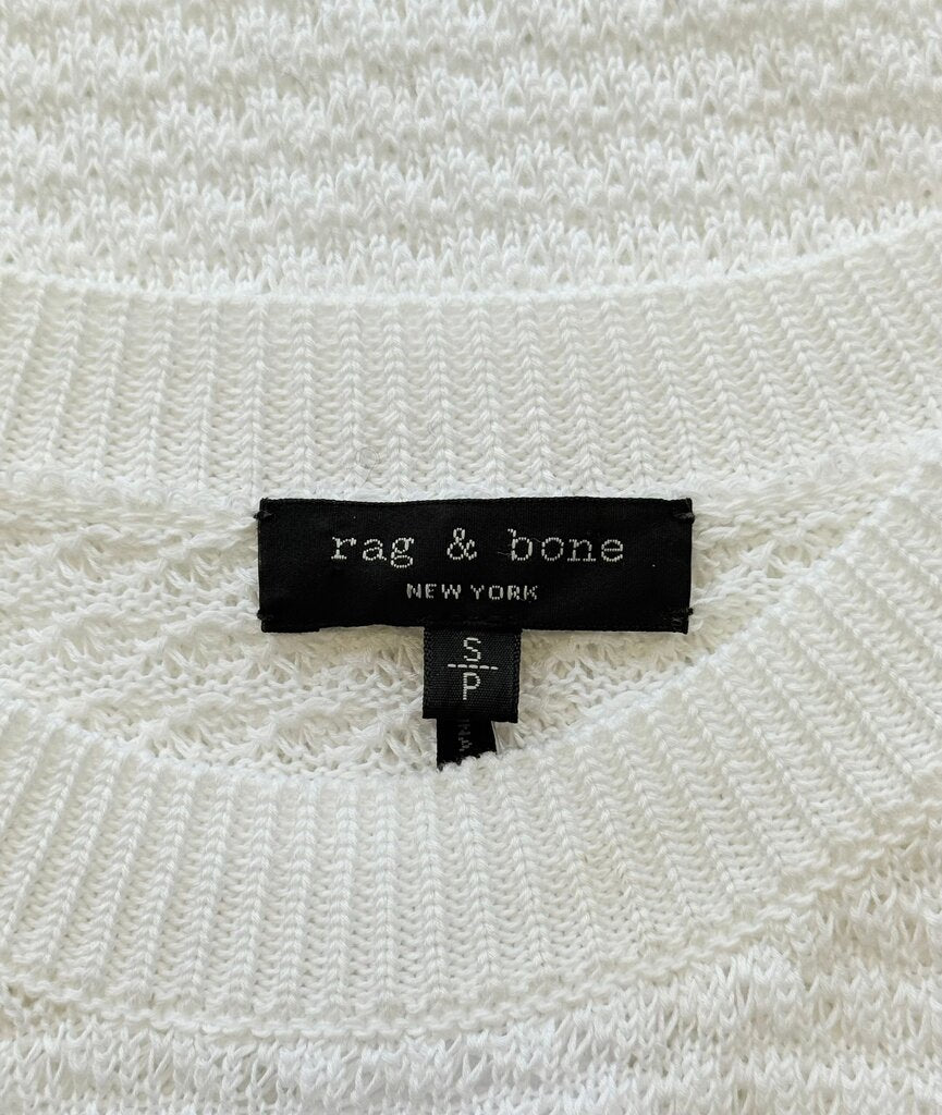 rag & bone White Knit Short Sleeve Sweater