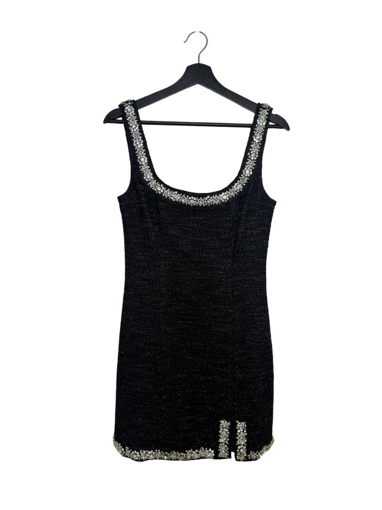 Elegant Black Tweed Dress and Jacket Set with Crystal Accents