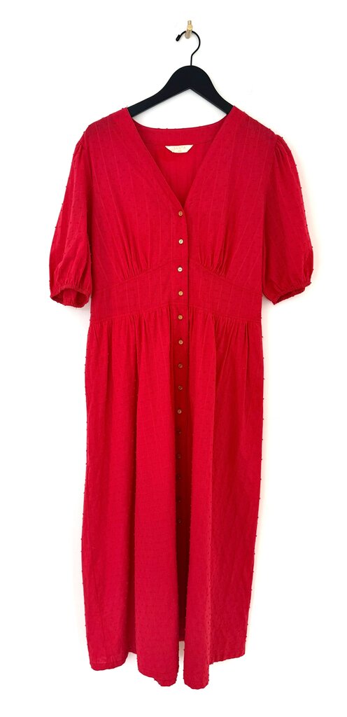 Sarta Red Cotton Button Down Midi Tea Dress