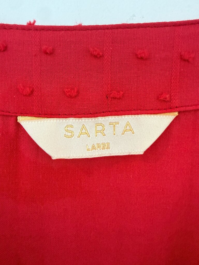 Sarta Red Cotton Button Down Midi Tea Dress