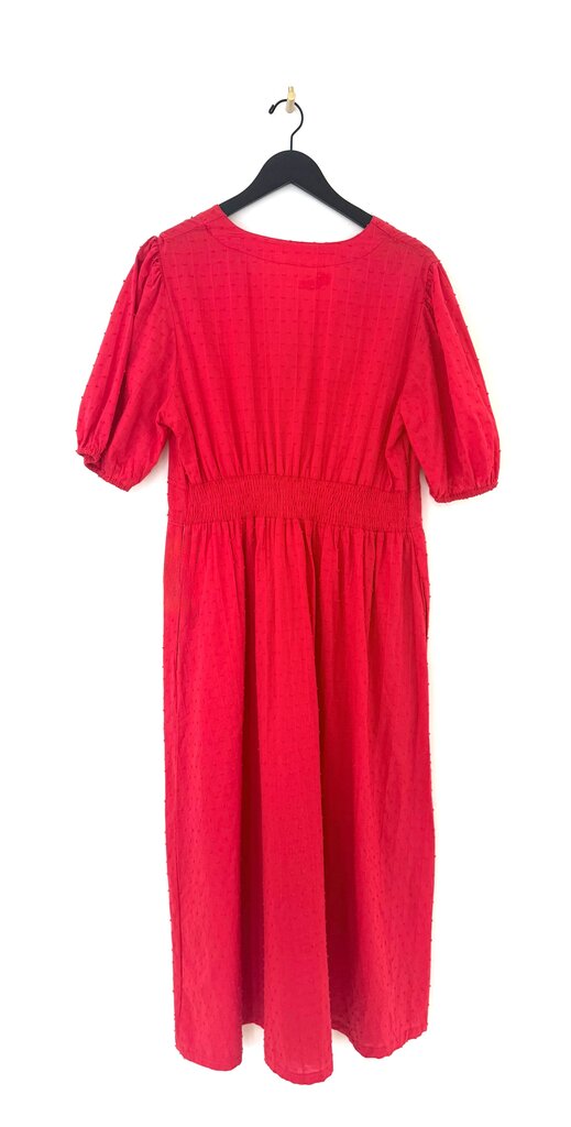 Sarta Red Cotton Button Down Midi Tea Dress