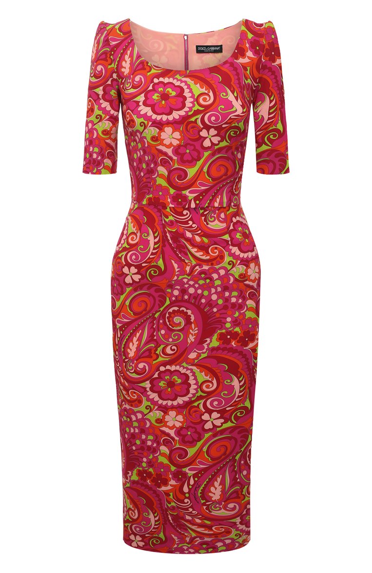 Dolce & Gabbana Red Paisley Floral Print Sheath Midi Dress