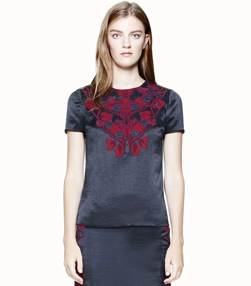 Tory Burch Tia Embroidered Floral Top